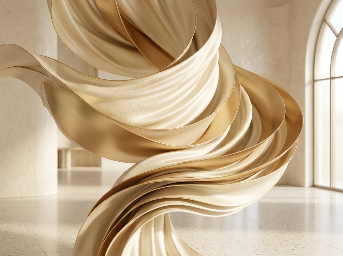 Sculptural Champagne Gold Architectural Silk Folds