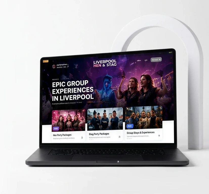 Liverpool Hen & Stag Party Real Website on Laptop