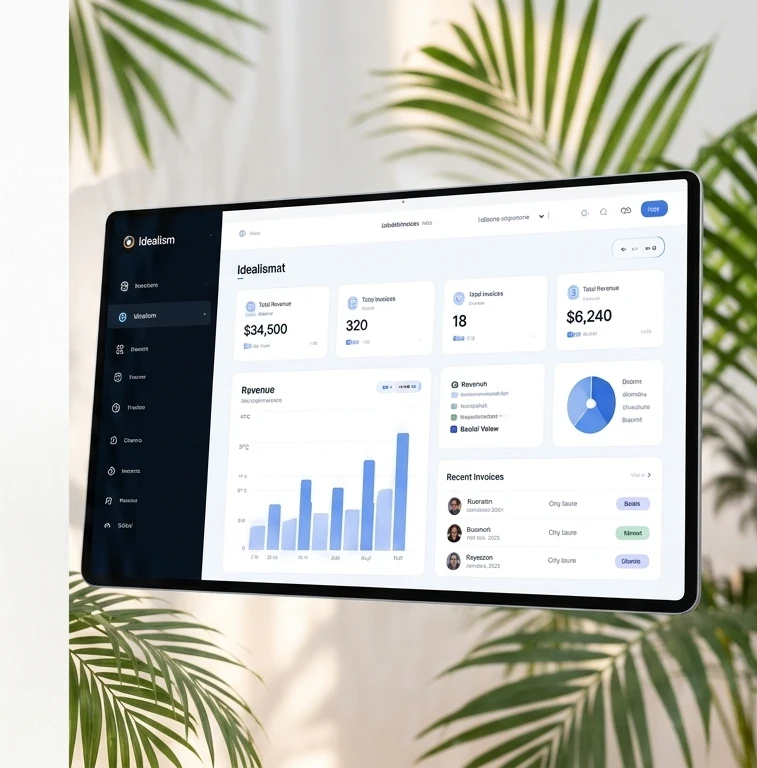 Idealism Invoicing SaaS Dashboard on Tablet