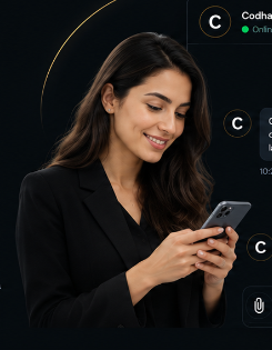 Executive using Codhaus AI Chatbot on smartphone
